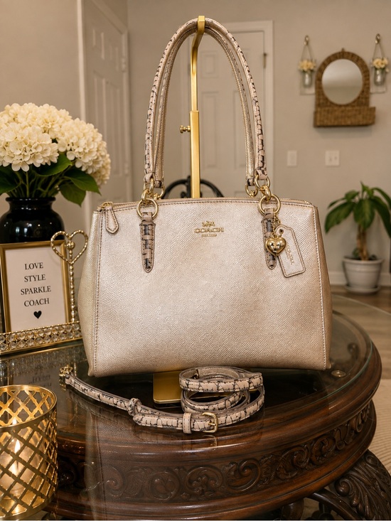 Coach Handbags - Coach Metallic Gold Leather Satchel with Heart Charm